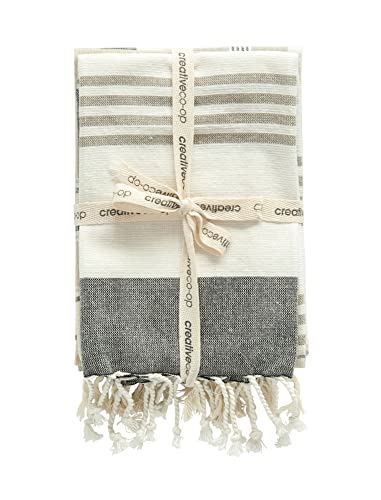 Creative Co-Op Grey & Tan Striped Cotton Tea Towels with Tassels (Set of 3) Entertaining Textiles, Grey, 3 Count | The Storepaperoomates Retail Market - Fast Affordable Shopping