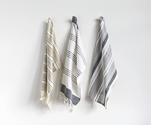 Creative Co-Op Grey & Tan Striped Cotton Tea Towels with Tassels (Set of 3) Entertaining Textiles, Grey, 3 Count | The Storepaperoomates Retail Market - Fast Affordable Shopping