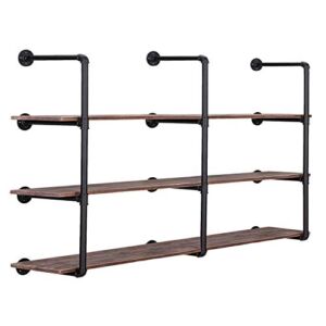 Pynsseu Industrial Iron Pipe Shelving Brackets Unit, Farmhouse Wall Mounted Pipe Shelves for Kitchen Bathroom, DIY Bookshelf Living Room Storage, 3Pack of 4 Tier