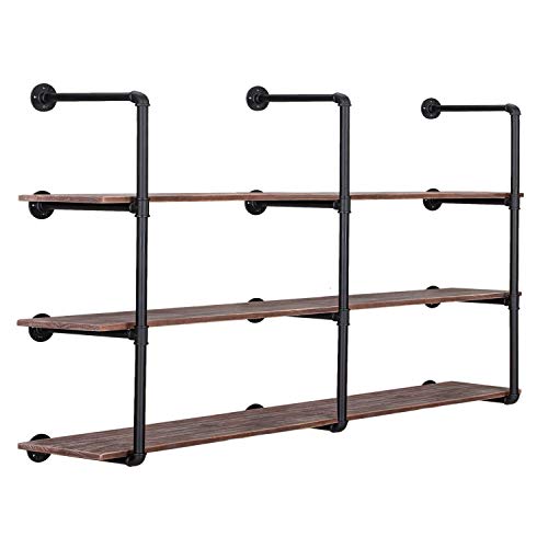 Pynsseu Industrial Iron Pipe Shelving Brackets Unit, Farmhouse Wall Mounted Pipe Shelves for Kitchen Bathroom, DIY Bookshelf Living Room Storage, 3Pack of 4 Tier | The Storepaperoomates Retail Market - Fast Affordable Shopping