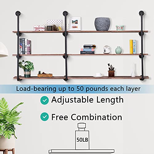 Pynsseu Industrial Iron Pipe Shelving Brackets Unit, Farmhouse Wall Mounted Pipe Shelves for Kitchen Bathroom, DIY Bookshelf Living Room Storage, 3Pack of 4 Tier | The Storepaperoomates Retail Market - Fast Affordable Shopping
