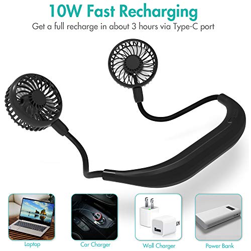 Neck Fan, 5200mAh Battery Powered Neckband Fan With 4 Speeds, Natural Wind Mode, 360° Adjustable, Hands-Free Portable Personal Fan for Sports, Home, Office, Trave (Black) | The Storepaperoomates Retail Market - Fast Affordable Shopping
