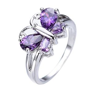 LALISA Butterfly Shaped Purple Amethyst Wedding Ring Women’s 10KT White Gold Size 6-10 (10)