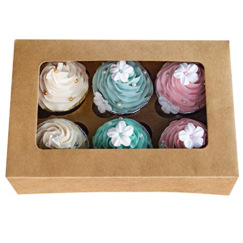 ONE MORE Cupcake Boxes with Inserts 6 Holders,9x6x3inch Large Brown Kraft Standard Bakery Boxes with Window Food Grade Cake Carrier Container for Muffins Gift Treat Box Bulk,Pack of 15 | The Storepaperoomates Retail Market - Fast Affordable Shopping
