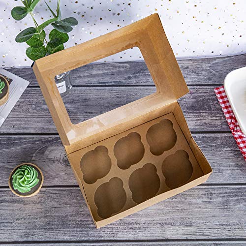 ONE MORE Cupcake Boxes with Inserts 6 Holders,9x6x3inch Large Brown Kraft Standard Bakery Boxes with Window Food Grade Cake Carrier Container for Muffins Gift Treat Box Bulk,Pack of 15 | The Storepaperoomates Retail Market - Fast Affordable Shopping