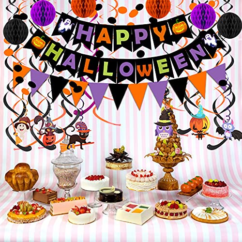 FECEDY Happy Halloween Banner Paper Triangle Flag Bunting Circle Confetti Dots Hanging Garland Honeycomb Ball Swirl Streamers for Halloween Party Decorations | The Storepaperoomates Retail Market - Fast Affordable Shopping
