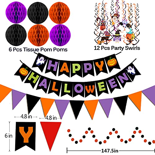 FECEDY Happy Halloween Banner Paper Triangle Flag Bunting Circle Confetti Dots Hanging Garland Honeycomb Ball Swirl Streamers for Halloween Party Decorations | The Storepaperoomates Retail Market - Fast Affordable Shopping