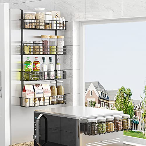 4 Tier Magnetic Spice Rack | Strongly Magnetic Spice Shelf with Utility Hooks | Refrigerator Spice Storage | Kitchen Storage Rack for Placing Seasoning Bottles, Plastic Wraps or Garbage Bags (Black) | The Storepaperoomates Retail Market - Fast Affordable Shopping