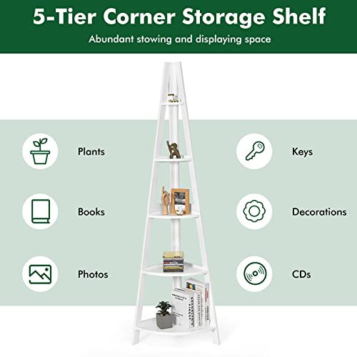 Tangkula 5 Tier Corner Shelf, 69 Inch Tall Corner Bookshelf, 5 Shelf Small Bookcase, Wooden A-Shaped Display Storage Rack, Corner Ladder Shelf Plant Stand for Living Room Home Office | The Storepaperoomates Retail Market - Fast Affordable Shopping