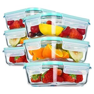 YEBODA Glass Food Storage Containers with Airtight Snap Locking Lids BPA Free Meal Prep Container Set For Home Kitchen Restaurant – Freezer, Microwave, Oven, Dishwasher Safe [23oz, 6 Pack]