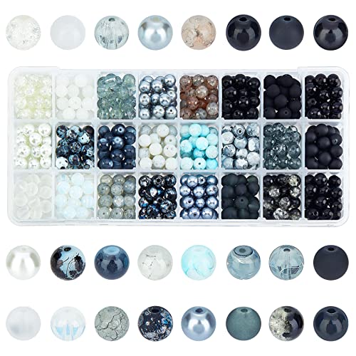 PH PandaHall 720pcs 8mm Round Glass Beads, 24 Color Black Bracelet Beads Marble Loose Beads Crystal Spacers for Men Bracelet Earring Necklace Jewelry Making Halloween Eid Mubarak Ramadan Decoration | The Storepaperoomates Retail Market - Fast Affordable Shopping