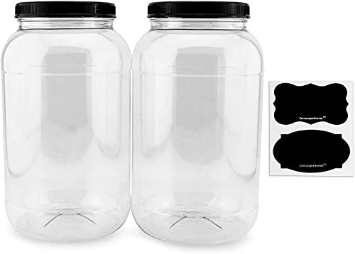 Cornucopia Brands Gallon Plastic Jars (2-Pack); Clear Round Containers with Black Ribbed Lids, BPA-Free 4-Quart Large Size | The Storepaperoomates Retail Market - Fast Affordable Shopping