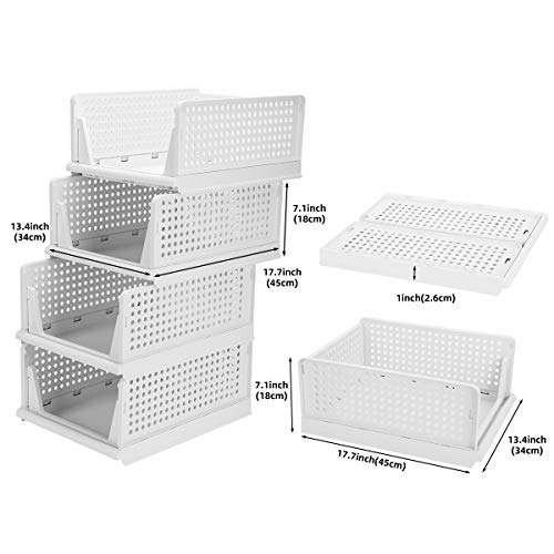 Hossejoy Set of 4 Stackable Wardrobe Storage Box, Plastic Drawer Organizer, Foldable Clothes Shelf Baskets, Folding Containers Bins Cubes, Perfect for Kitchen, Office, Bedroom & Bathrooms(White) | The Storepaperoomates Retail Market - Fast Affordable Shopping