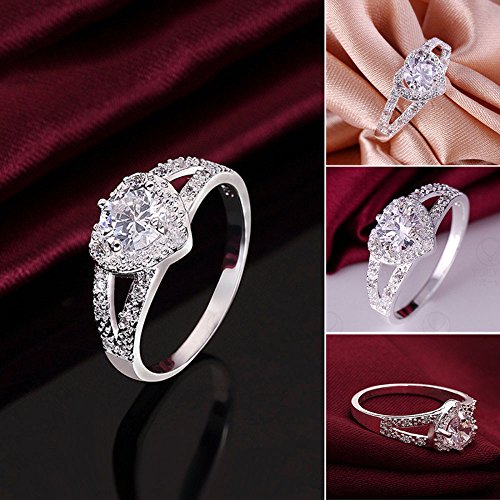 Challyhope Hot Sale! Cute Chic Lover Platinum Austrian Crystal Heart Shaped Diamond Zircon Band Ring For Women Valentines Gift(Silver, 9) | The Storepaperoomates Retail Market - Fast Affordable Shopping