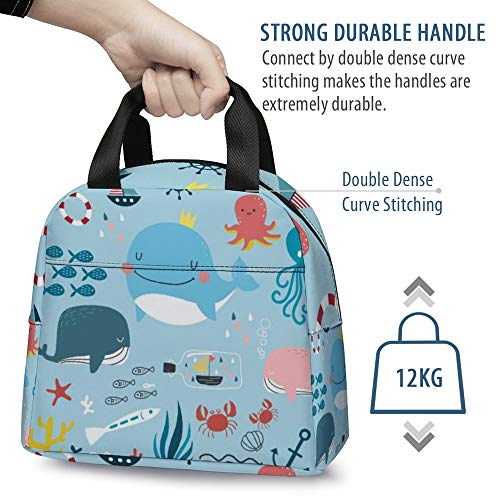 Lunch Bag for Kids, Cute Insulated Kids Lunch Box Container Reusable Cooler Lunch Tote Bag for Children Girls and Boys, School Picnic Travel Outdoors(Sky Blue with Whale) | The Storepaperoomates Retail Market - Fast Affordable Shopping
