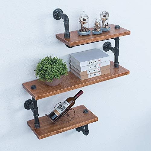 OLDRAINBOW Industrial Pipe Shelving Wall Mounted,Wall Shelf Unit Bookshelf Hanging Wall Shelves,Rustic Metal Floating Shelves,Steampunk Real Wood Book Shelves,Farmhouse Kitchen Bar Shelving(3 Tier) | The Storepaperoomates Retail Market - Fast Affordable Shopping