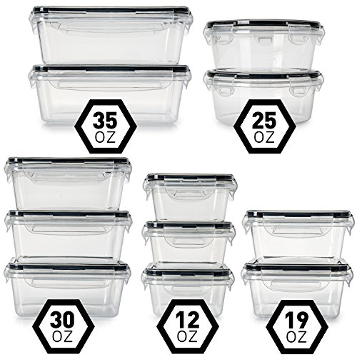 Fullstar (12 Pack) Food Storage Containers with Lids – Black Plastic Food Containers with Lids – Plastic Containers with Lids – Airtight Leak Proof Easy Snap Lock and BPA-Free Plastic Container Set | The Storepaperoomates Retail Market - Fast Affordable Shopping