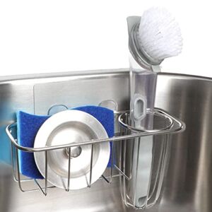 HULISEN Sponge Holder + Dish Brush Holder, 3-in-1 Kitchen Sink Caddy, 18/8 Stainless Steel Rust Proof Water Proof, Adhesive Installation No Drilling 【Not Including Sponge and Brush】