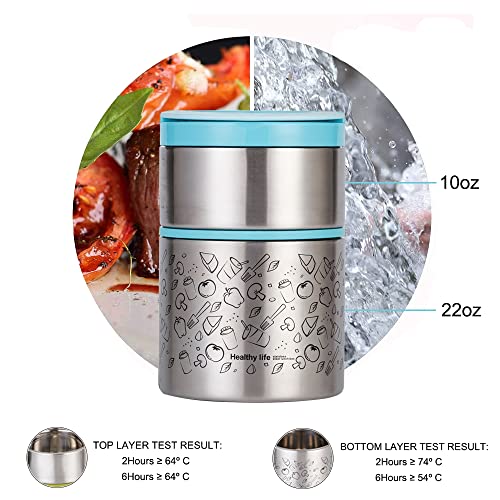 Lille Home Vacuum Insulated Stackable Stainless Steel Thermal Lunch/Snack box, 2-Tier Bento /Food Container with Lunch bag, Smart Diet, Weight Control, 32 Ounces, Blue | The Storepaperoomates Retail Market - Fast Affordable Shopping