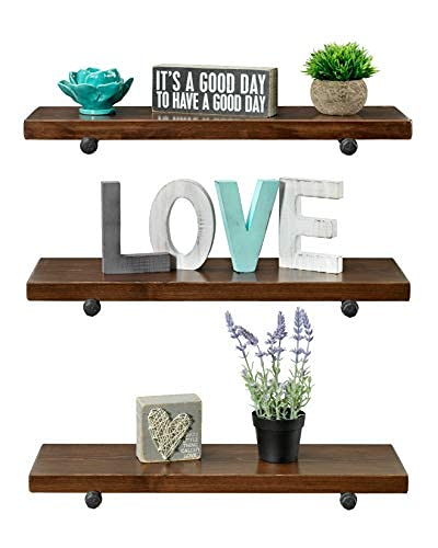 Mark One Home Goods 3 Tier Wood Shelves with Black Pipe Brackets (Dark Walnut, 3 Tier) | The Storepaperoomates Retail Market - Fast Affordable Shopping