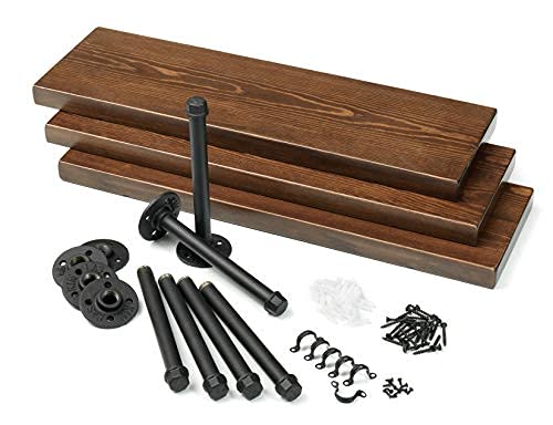 Mark One Home Goods 3 Tier Wood Shelves with Black Pipe Brackets (Dark Walnut, 3 Tier) | The Storepaperoomates Retail Market - Fast Affordable Shopping