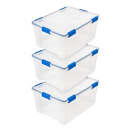 IRIS USA 60 Quart WEATHERPRO Plastic Storage Box with Durable Lid and Seal and Secure Latching Buckles, Clear With Blue Buckles, Weathertight, 3 Pack | The Storepaperoomates Retail Market - Fast Affordable Shopping