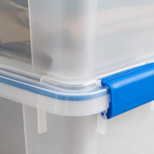 IRIS USA 60 Quart WEATHERPRO Plastic Storage Box with Durable Lid and Seal and Secure Latching Buckles, Clear With Blue Buckles, Weathertight, 3 Pack | The Storepaperoomates Retail Market - Fast Affordable Shopping