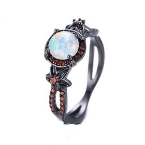 Phetmanee Shop White Fire Opal Star Flower Ruby Ring Black Gold Jewelry Wedding Band Size 6-10 (9)