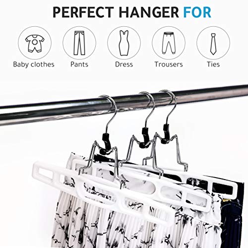 Premium Skirt Hangers 10-Pack – Thin Space-Saving Skirt Hanger Set with Clamp, Pant Hanger 10-Piece Set, Shorts Hangers with Heavy-Duty Locking Clasp, Multipurpose Quality Jean Hangers Set (White, 10) | The Storepaperoomates Retail Market - Fast Affordable Shopping