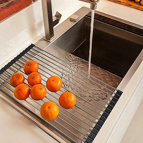 Ahyuan Roll up Dish Drying Rack Over The Sink Kitchen Roll up Sink Drying Rack Portable Dish Rack Dish Drainer Foldable SUS304 Stainless Steel Dish Drying Rack (17.7”x11.2”) | The Storepaperoomates Retail Market - Fast Affordable Shopping