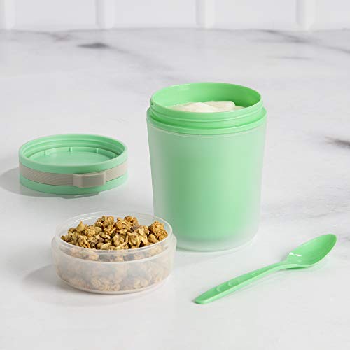 Goodful Double Wall Insulated Yogurt Container, Leak Proof Food Storage, Snack Container with Reusable Plastic Spoon, Microwave Safe, Dishwasher safe, Freezer Safe, 14-Ounce, Green | The Storepaperoomates Retail Market - Fast Affordable Shopping