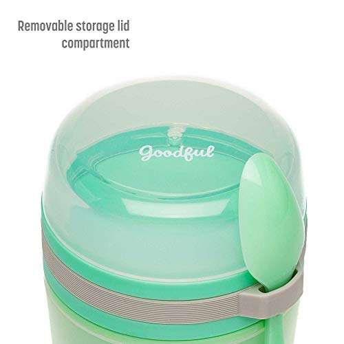 Goodful Double Wall Insulated Yogurt Container, Leak Proof Food Storage, Snack Container with Reusable Plastic Spoon, Microwave Safe, Dishwasher safe, Freezer Safe, 14-Ounce, Green | The Storepaperoomates Retail Market - Fast Affordable Shopping