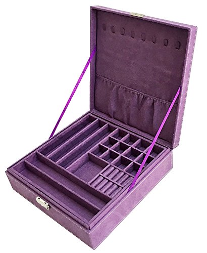 Sodynee® Purple Two-Layer Lint Jewelry Box Organizer Display Storage Case with Lock | The Storepaperoomates Retail Market - Fast Affordable Shopping