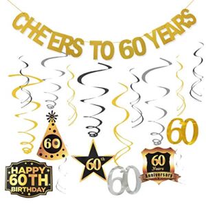 60th Birthday Decorations for Men Cheers to 60 Years Banner Swirls Kit for Women 60th Birthday Party Decorations