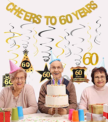 60th Birthday Decorations for Men Cheers to 60 Years Banner Swirls Kit for Women 60th Birthday Party Decorations | The Storepaperoomates Retail Market - Fast Affordable Shopping