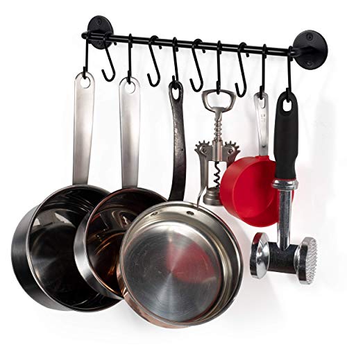 Wallniture Cucina 16″ Wall Mount Kitchen Organization and Storage Rail with 10 S Hooks for Hanging Pots and Pans Set and Lid Organizer, Black | The Storepaperoomates Retail Market - Fast Affordable Shopping