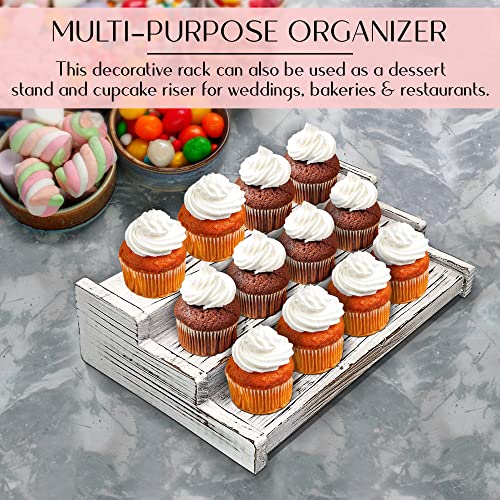 Rustic 3 Tier Wooden Spice Rack – Farmhouse Kitchen Countertop Cabinet Organizer – Vintage Distressed White Wood Seasoning Jar & Condiment Storage Holder – Dessert Stand Cupcake Riser Display Shelf | The Storepaperoomates Retail Market - Fast Affordable Shopping