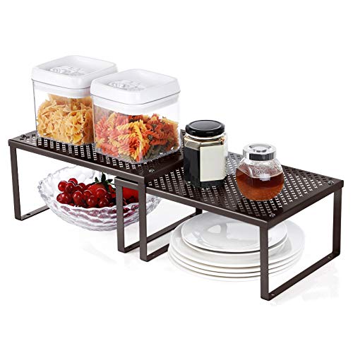 SONGMICS Cabinet Shelf Organizer, Stackable, Expandable, Set of 4 Metal Kitchen Counter Shelves, Brown UKCS06BR | The Storepaperoomates Retail Market - Fast Affordable Shopping