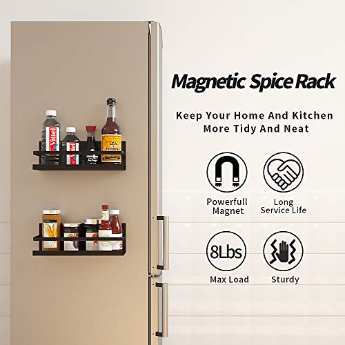 YJSMO Magnetic Spice Rack for Refrigerator,Heave Duty Magnetic Shelf For Kitchen With Strong Magentic Storage Organizer ,Fridge Spice Rack for Cabinet,Space Container,Drill free (Black, 2 Pack) | The Storepaperoomates Retail Market - Fast Affordable Shopping