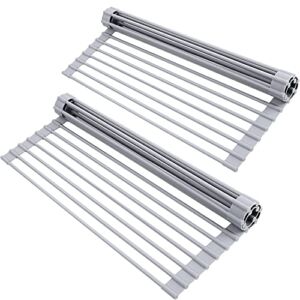 Ohuhu Over Sink Dish Drying Rack, 2 Pack Roll Up Drying Rack 17″ L x 13″ W Heat-Resistant Anti-Slip Silicone Coated Sink Drying Racks Mat for Kitchen Counter Organizer