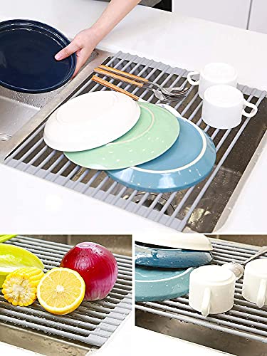 Ohuhu Over Sink Dish Drying Rack, 2 Pack Roll Up Drying Rack 17″ L x 13″ W Heat-Resistant Anti-Slip Silicone Coated Sink Drying Racks Mat for Kitchen Counter Organizer | The Storepaperoomates Retail Market - Fast Affordable Shopping