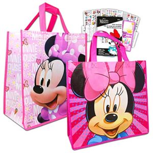 Disney Minnie Mouse Tote Bags Value Pack — 2 Reusable Large Tote Grocery Party Bags Featuring Minnie Mouse with Minnie Stickers