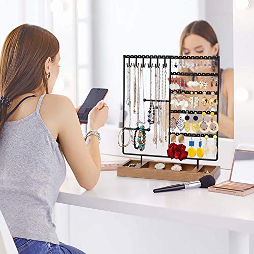 X-cosrack Earring Holder,5-Tier Ear Stud Holder with Wooden Tray,Jewelry Organizer Holder for Earrings Necklaces Bracelets Watches and Rings,Earring Display Stand with 132 Holes,Black | The Storepaperoomates Retail Market - Fast Affordable Shopping