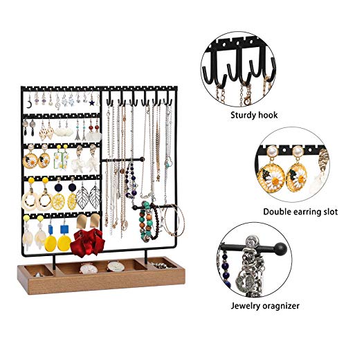 X-cosrack Earring Holder,5-Tier Ear Stud Holder with Wooden Tray,Jewelry Organizer Holder for Earrings Necklaces Bracelets Watches and Rings,Earring Display Stand with 132 Holes,Black | The Storepaperoomates Retail Market - Fast Affordable Shopping