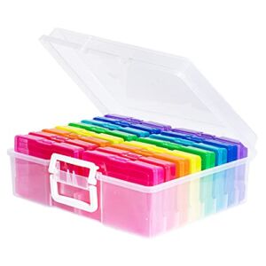novelinks Transparent 4″ x 6″ Photo Cases and Clear Craft Keeper with Handle – 16 Inner Cases Plastic Storage Container Box (Multi-Colored)