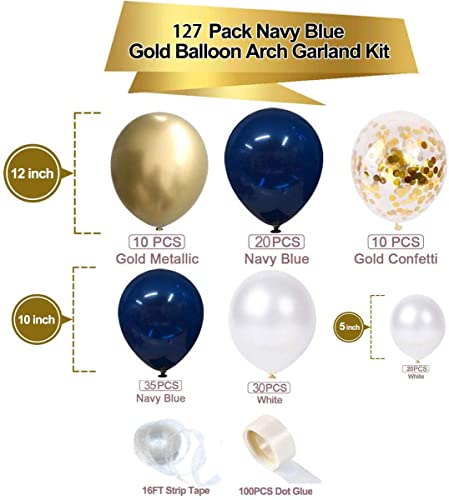 OuMuaMua 127Pcs Navy Blue Gold Balloon Arch Garland Kit, Navy White Gold Confetti Balloons with Balloon Accessories for Graduation Party Baby Shower Wedding Birthday Class of 2022 Prom Decorations | The Storepaperoomates Retail Market - Fast Affordable Shopping