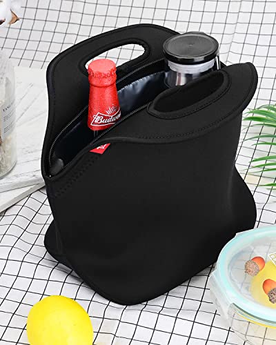 yookee home Waterproof Lunch Bag Double Layer Leakproof Neoprene Insulated Lunch Bag Freezable Black Reusable Thermal Lunch Cooler Tote Lunch Box for Boys Men Women Adult Kids for Work Outdoor | The Storepaperoomates Retail Market - Fast Affordable Shopping