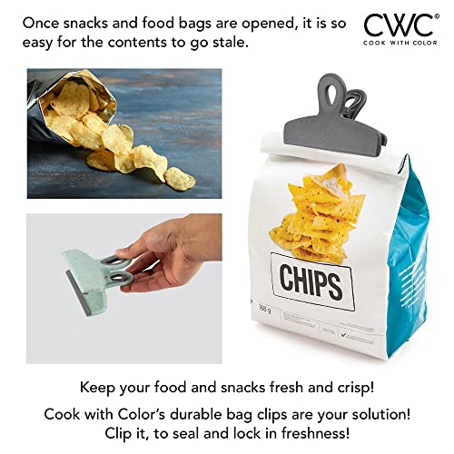Cook with Color Bag Clips, 4 Large Heavy Duty Chip Clips for Food Storage with Air Tight Seal Grip for Snack Bags and Food Bags, Jumbo Food Clips (Speckled Gray & Teal) | The Storepaperoomates Retail Market - Fast Affordable Shopping
