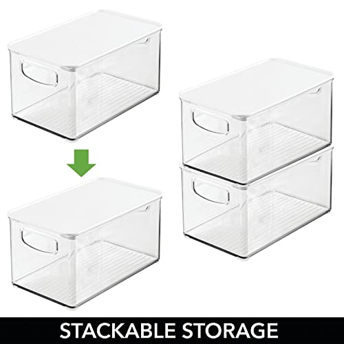 mDesign Plastic Deep Storage Bin Box Container with Lid and Built-In Handles – Organization for Fruit, Snacks, or Food in Kitchen Pantry, Cabinet, or Cupboard, Ligne Collection, 4 Pack, Clear/White | The Storepaperoomates Retail Market - Fast Affordable Shopping