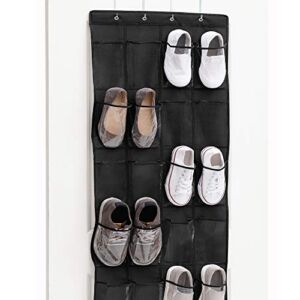 Gorilla Grip Crystal Clear Large 24 Pocket Shoe Organizer, Holds Up to 40 Pounds, Sturdy Hooks, Space Saving, Over Door, Storage Rack Hangs on Closets for Shoes, Sneakers or Accessories, Black, 24 Pocket (Pack of 1)